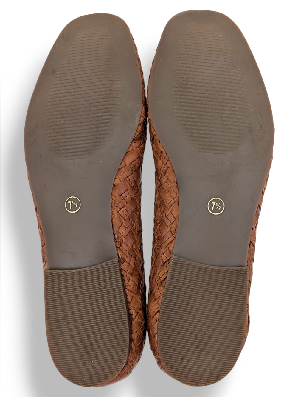 Handcrafted Soft Woven Leather Ballet Flats Sz 7.5 Gold Tone Accents & Pull Tabs - Picture 16 of 17